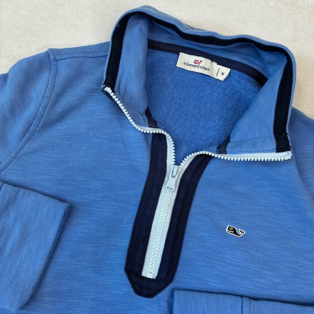 Vineyard Vines Pullover Mens M Blue Quarter Zip Slub Knit Pocket 2K003708